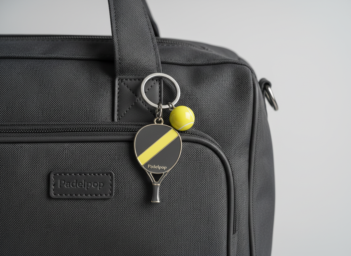 PadelPop Signature Racket Keychain — Charcoal Court + Lemon Pop