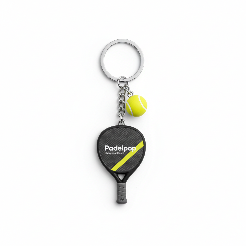 PadelPop Signature Racket Keychain — Charcoal Court + Lemon Pop